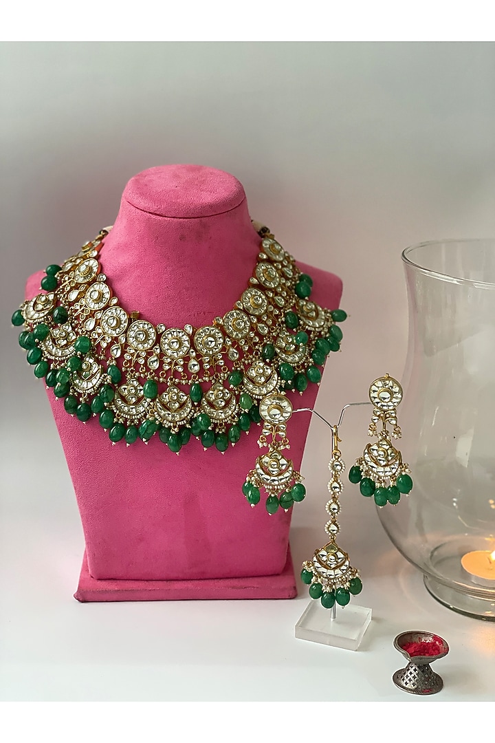 Gold Finish Kundan Polki Choker Necklace Set by Studio6 Jewels at Pernia's Pop Up Shop