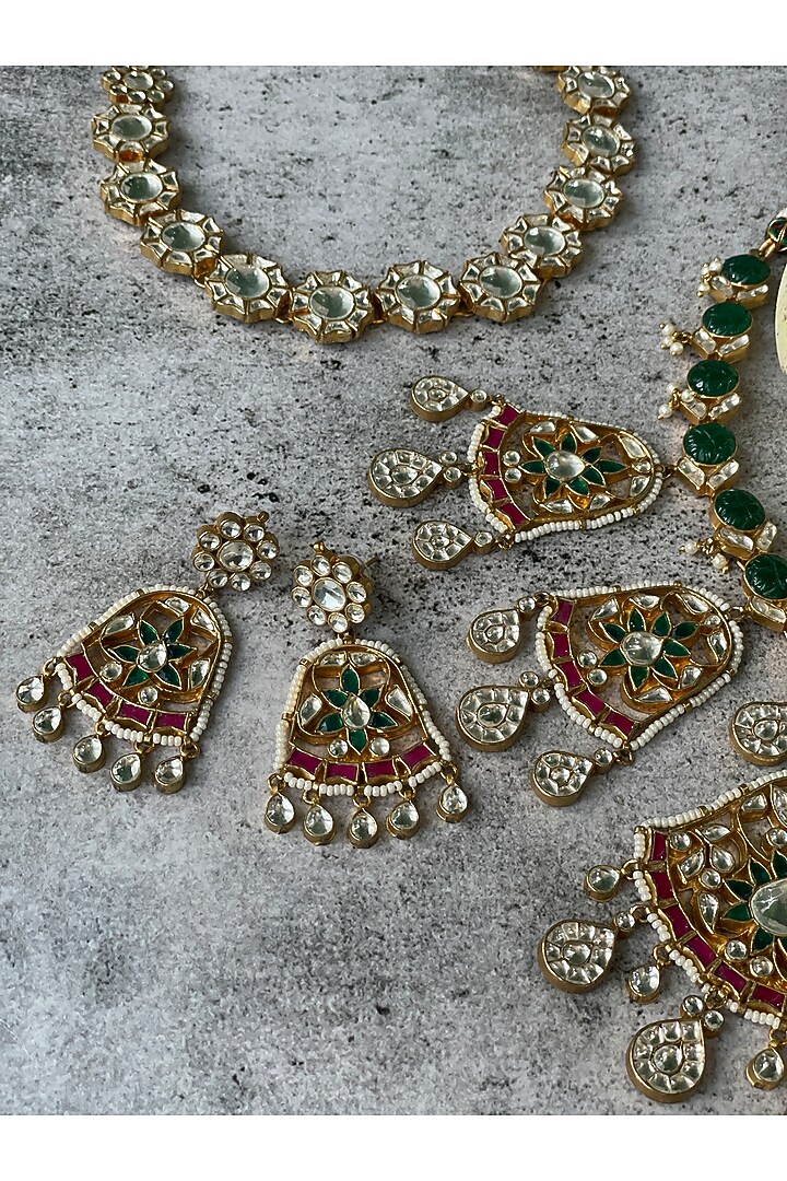 Gold Finish Kundan Polki Choker Necklace Set by Studio6 Jewels at Pernia's Pop Up Shop