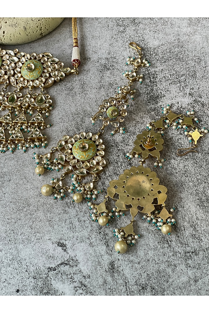 Gold Finish Pachi Kundan Polki Choker Necklace Set by Studio6 Jewels at Pernia's Pop Up Shop