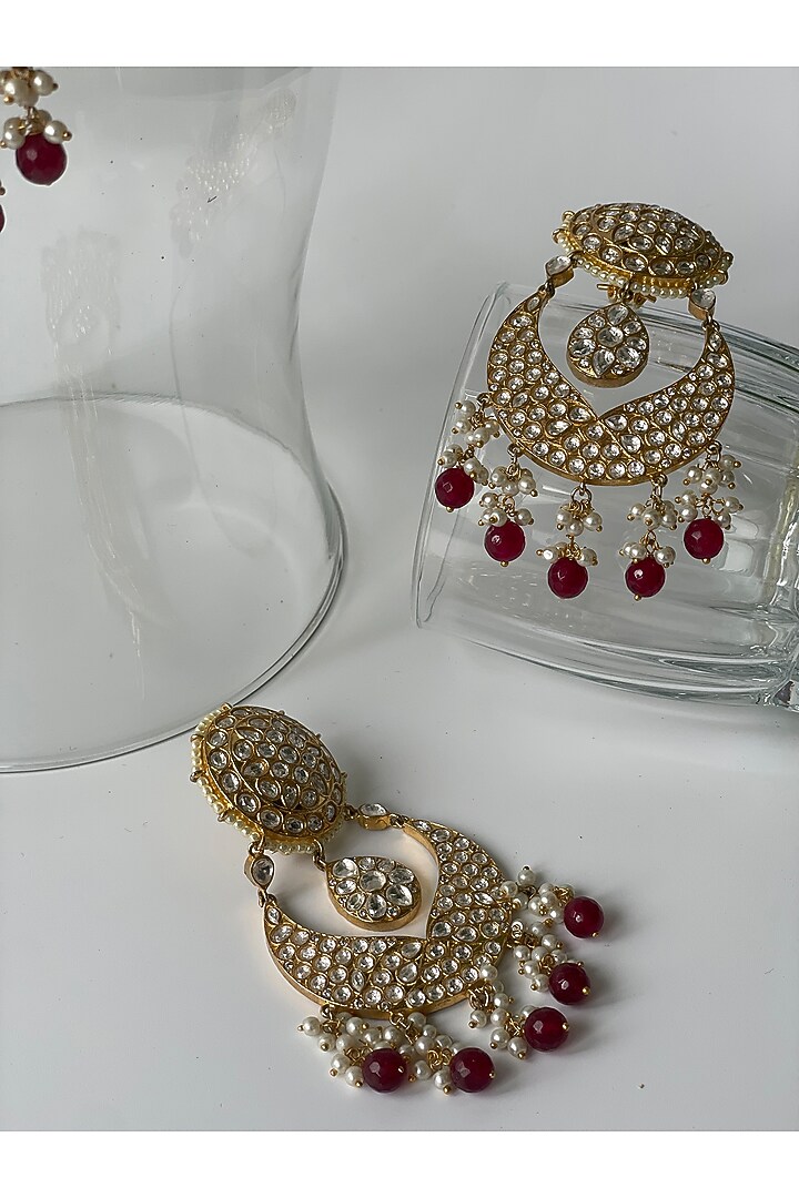 Gold Finish Red Beaded & Kundan Polki Choker Necklace Set by Studio6 Jewels at Pernia's Pop Up Shop