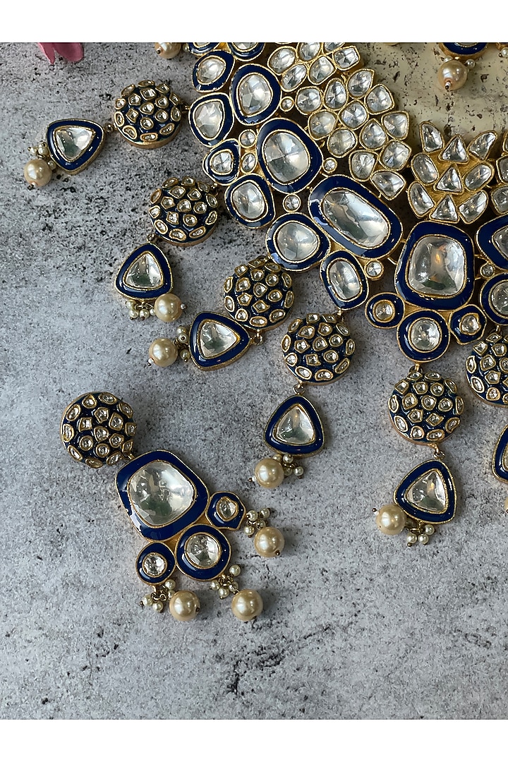 Gold Finish Pachi Kundan Polki Meenakari Choker Necklace Set by Studio6 Jewels at Pernia's Pop Up Shop