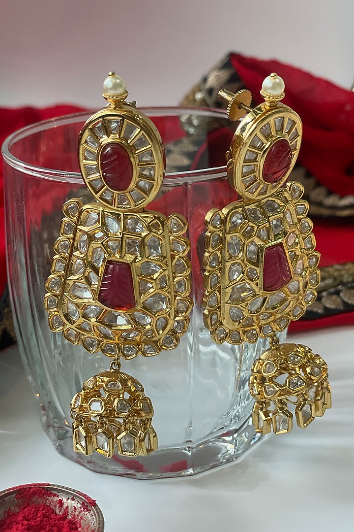 Gold Finish Kundan Polki & Red Stone Choker Necklace Set by Studio6 Jewels at Pernia's Pop Up Shop