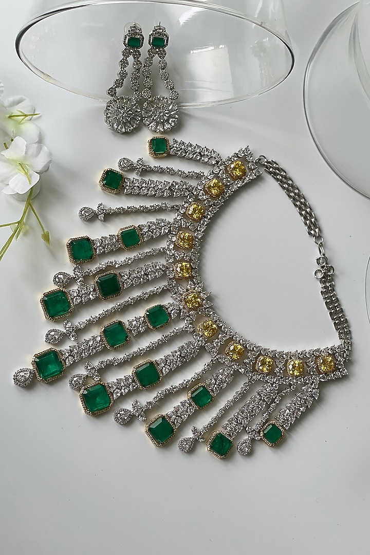 White Finish Zircon & Stone Choker Necklace Set by Studio6 Jewels at Pernia's Pop Up Shop