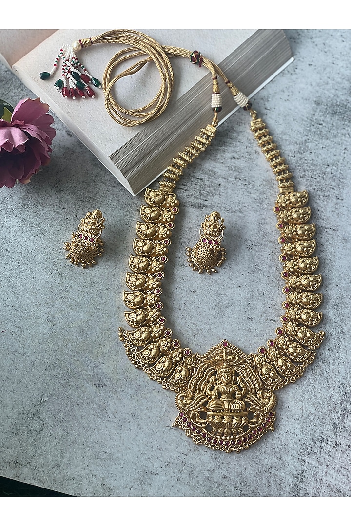 Gold Finish Temple Long Necklace Set by Studio6 Jewels at Pernia's Pop Up Shop