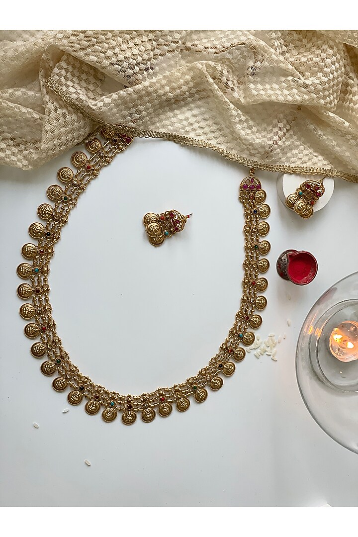 Gold Finish Temple Choker Necklace Set by Studio6 Jewels at Pernia's Pop Up Shop