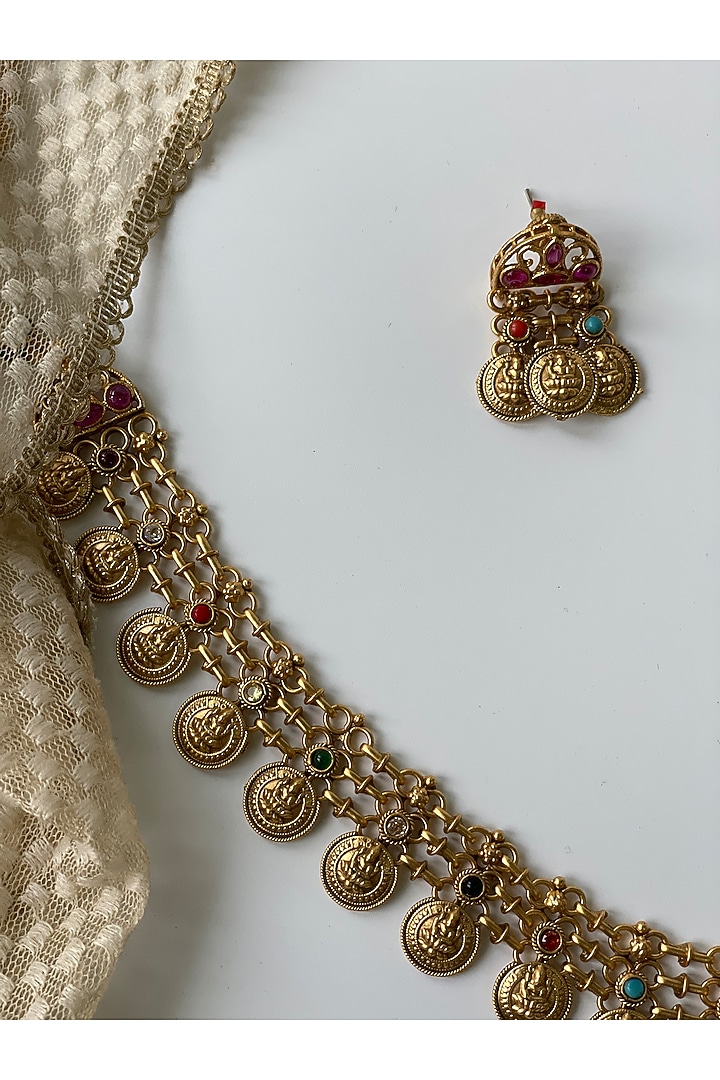Gold Finish Temple Choker Necklace Set by Studio6 Jewels at Pernia's Pop Up Shop