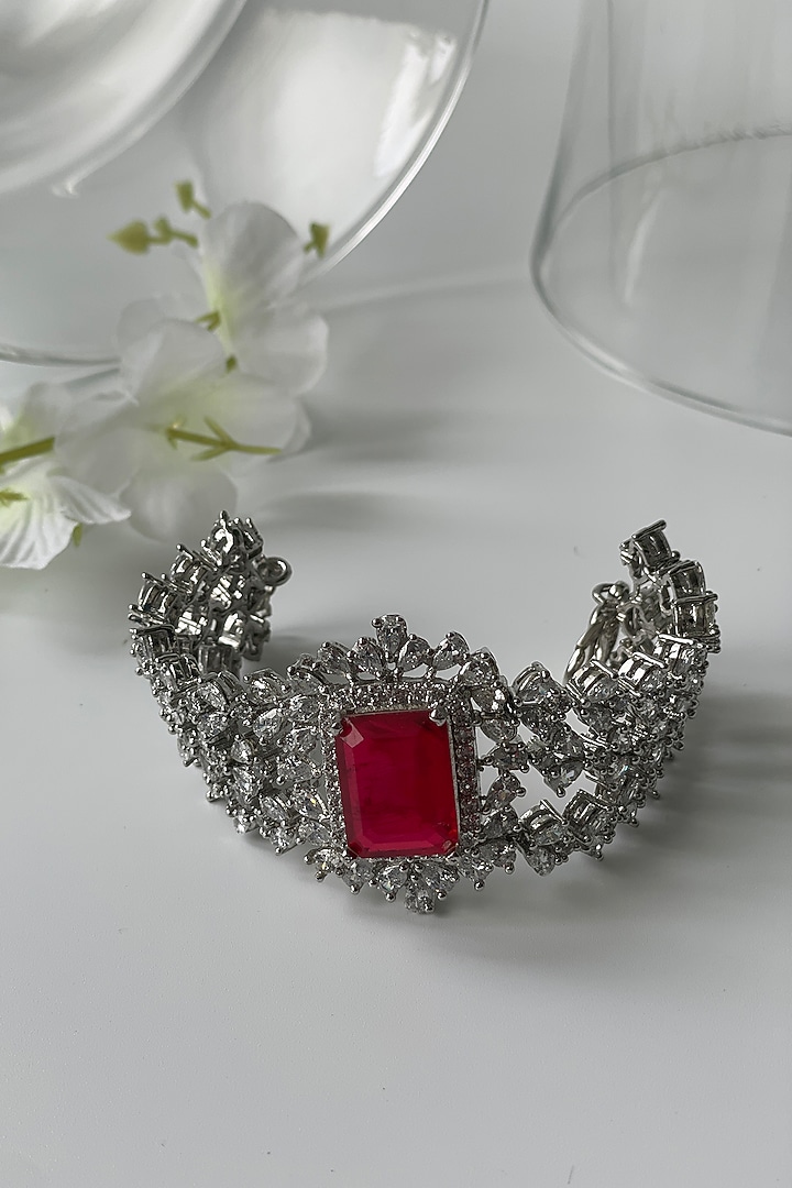 White Finish Zircon & Ruby Choker Necklace Set by Studio6 Jewels at Pernia's Pop Up Shop
