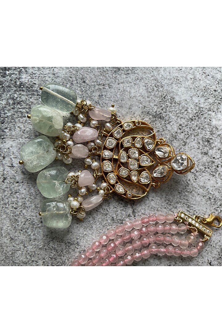 Gold Finish Pastel Kundan Polki Choker Necklace Set by Studio6 Jewels at Pernia's Pop Up Shop
