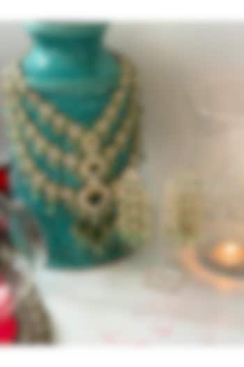 Gold Finish Pastel Kundan Polki Layered Necklace Set by Studio6 Jewels at Pernia's Pop Up Shop
