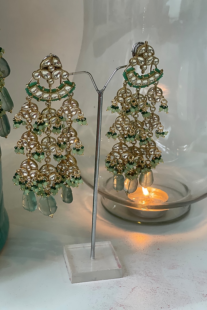Gold Finish Pastel Kundan Polki Layered Necklace Set by Studio6 Jewels at Pernia's Pop Up Shop