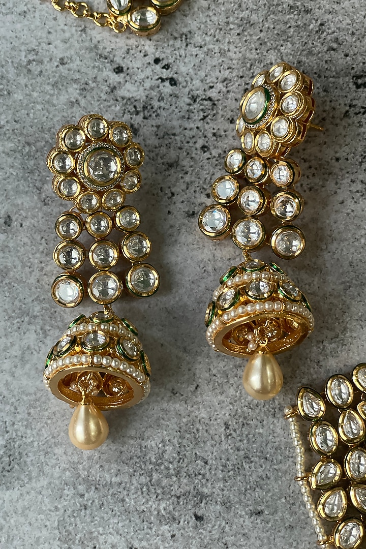 Gold Finish Kundan Polki Choker Necklace Set (Set of 7) by Studio6 Jewels at Pernia's Pop Up Shop