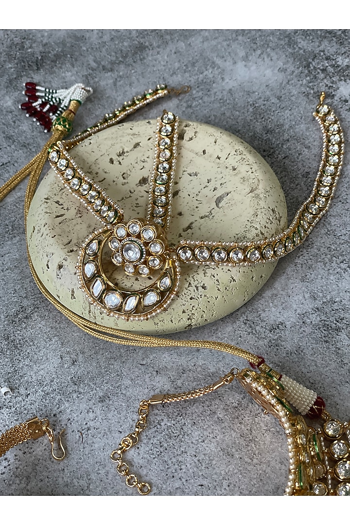 Gold Finish Kundan Polki Choker Necklace Set (Set of 7) by Studio6 Jewels at Pernia's Pop Up Shop