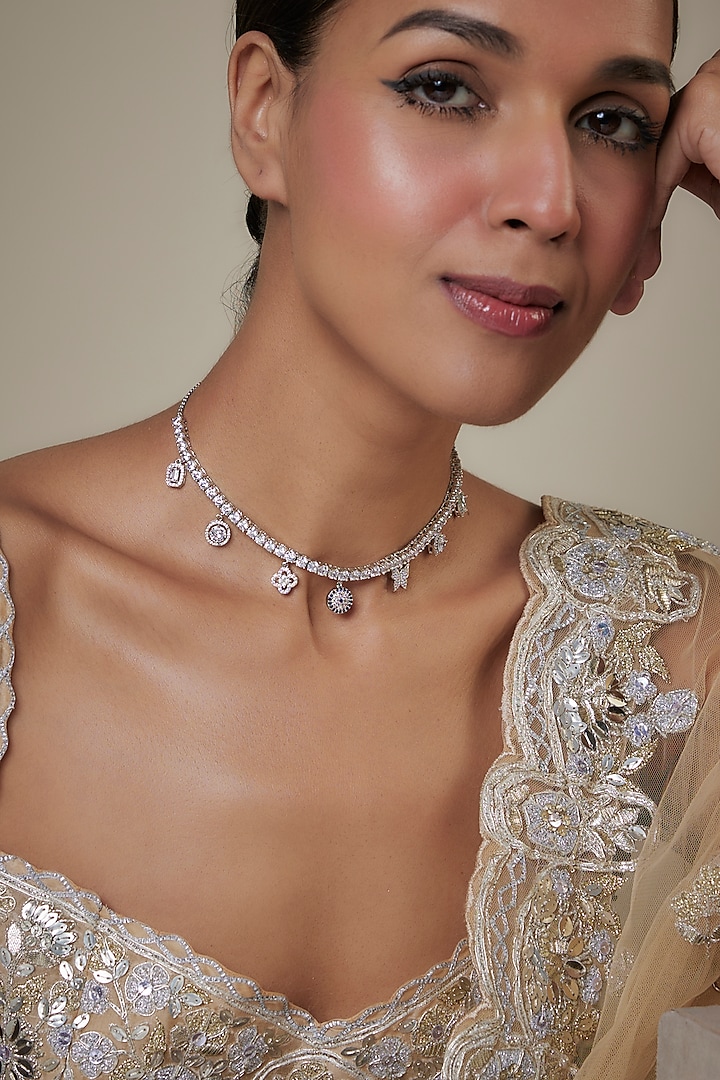 White Finish Zircon & Charm Necklace by Studio6 Jewels at Pernia's Pop Up Shop