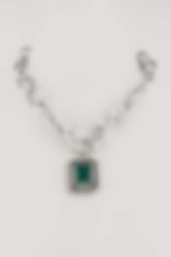 White Finish Doublet Jade Green Stone Chunky Chain Necklace by Studio6 Jewels at Pernia's Pop Up Shop