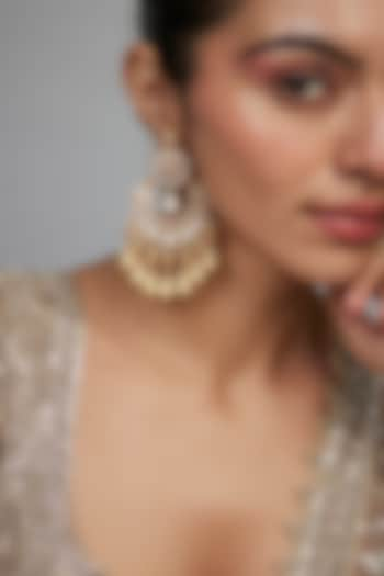 Gold Finish Kundan Polki & Pearl Chandbali Earrings by Studio6 Jewels at Pernia's Pop Up Shop