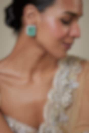 White Finish Zircon & Double Green Stone Dangler Earrings by Studio6 Jewels at Pernia's Pop Up Shop