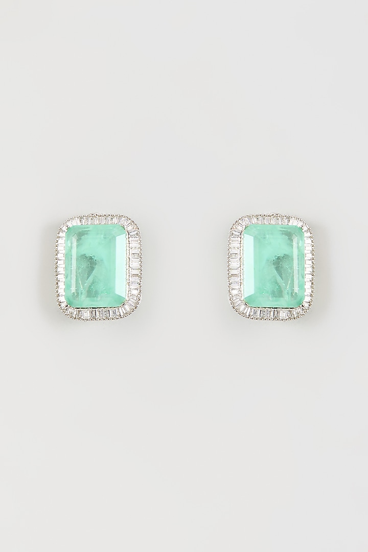 White Finish Zircon & Double Green Stone Dangler Earrings by Studio6 Jewels at Pernia's Pop Up Shop