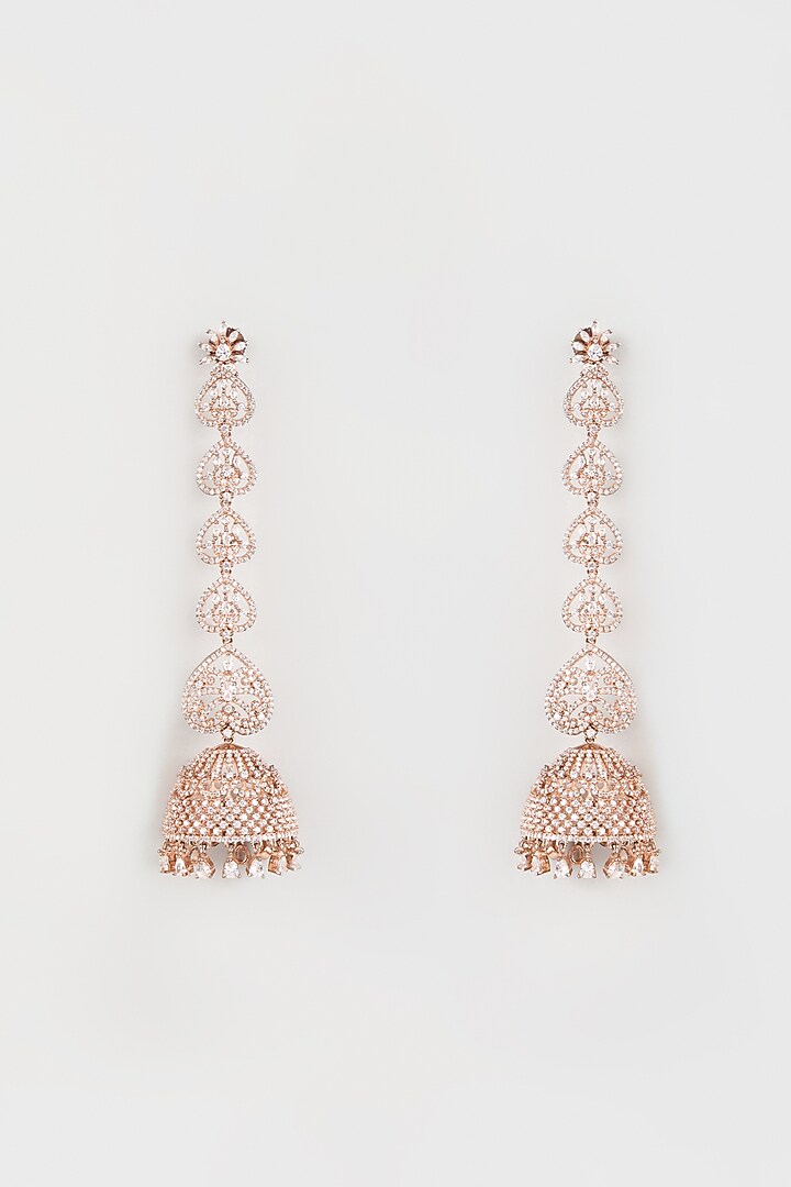 Rose Gold Finish Zircon Long Jhumka Earrings by Studio6 Jewels at Pernia's Pop Up Shop