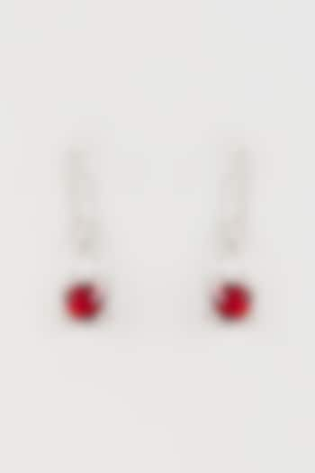 White Finish Zircon & Red Stone Dangler Earrings by Studio6 Jewels at Pernia's Pop Up Shop