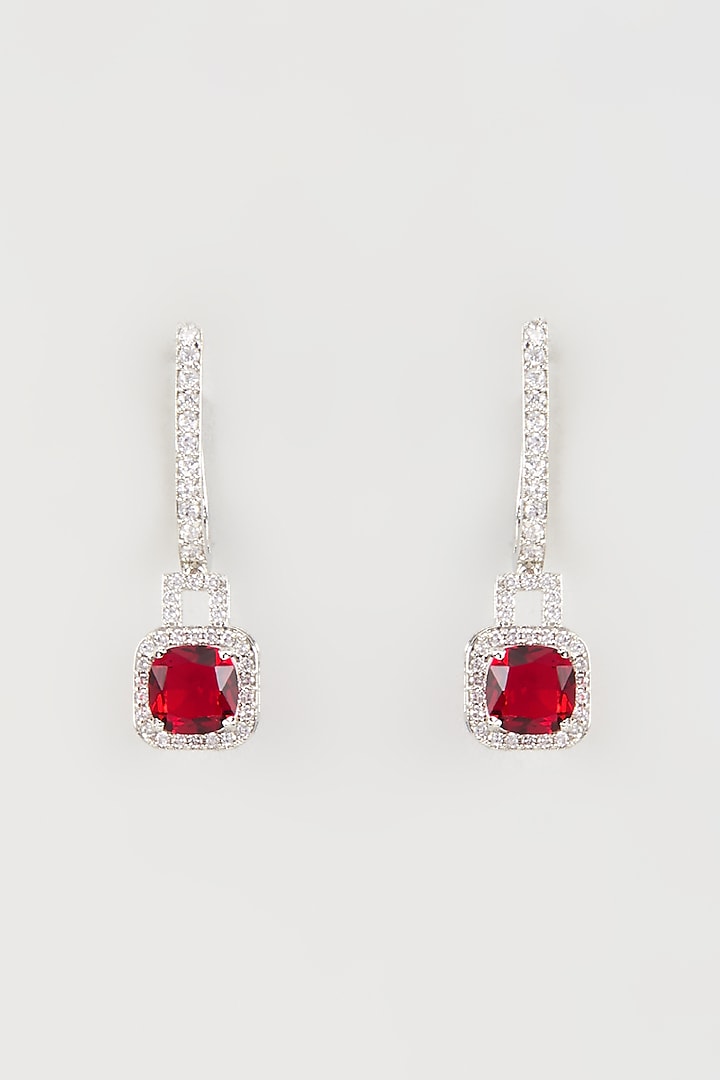 White Finish Zircon & Red Stone Dangler Earrings by Studio6 Jewels at Pernia's Pop Up Shop