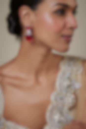 White Finish Zircon & Red Stone Dangler Earrings by Studio6 Jewels at Pernia's Pop Up Shop