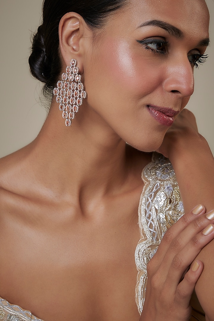 White Finish Zircon & Champagne Stone Dangler Earrings by Studio6 Jewels at Pernia's Pop Up Shop