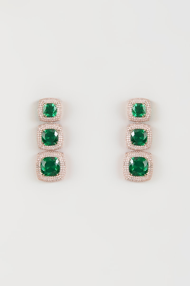 Rose Gold Finish Zircons & Green Stone Layered Earrings by Studio6 Jewels at Pernia's Pop Up Shop