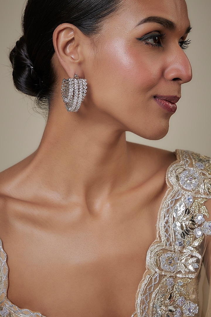 White Finish Zircon Layered Hoop Earrings by Studio6 Jewels at Pernia's Pop Up Shop