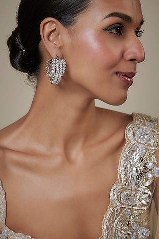 White Finish Zircon Layered Hoop Earrings by Studio6 Jewels