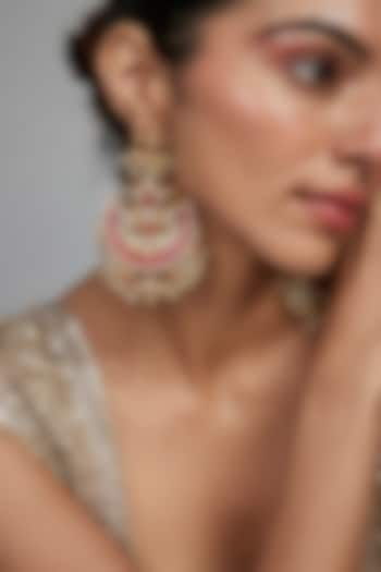 Gold Finish Pachi Kundan Polki & Multi-Colored Stone Chandbali Earrings by Studio6 Jewels at Pernia's Pop Up Shop