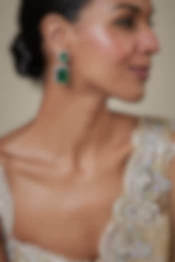 Gold Finish Zircon & Green Stone Dangler Earrings by Studio6 Jewels at Pernia's Pop Up Shop