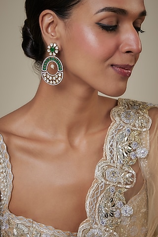 Black Rhodium Finish Zircon & Green Stone Dangler Earrings by Studio6 Jewels