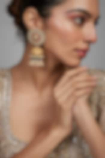 Gold Finish Kundan Polki & Beaded Jhumka Earrings by Studio6 Jewels at Pernia's Pop Up Shop