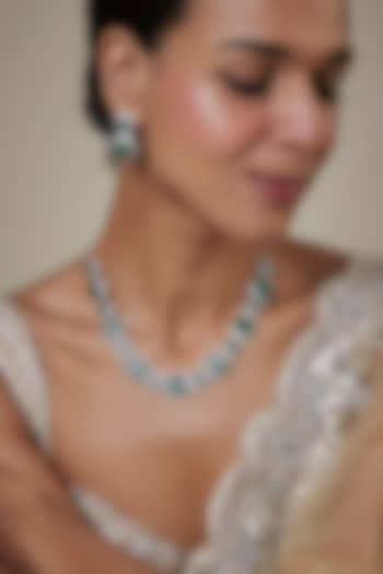 White Finish Zircon & Green Stone Necklace Set by Studio6 Jewels at Pernia's Pop Up Shop