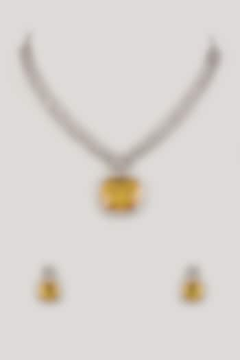 White Finish Yellow Cushion Stone & Zircon Necklace Set by Studio6 Jewels at Pernia's Pop Up Shop