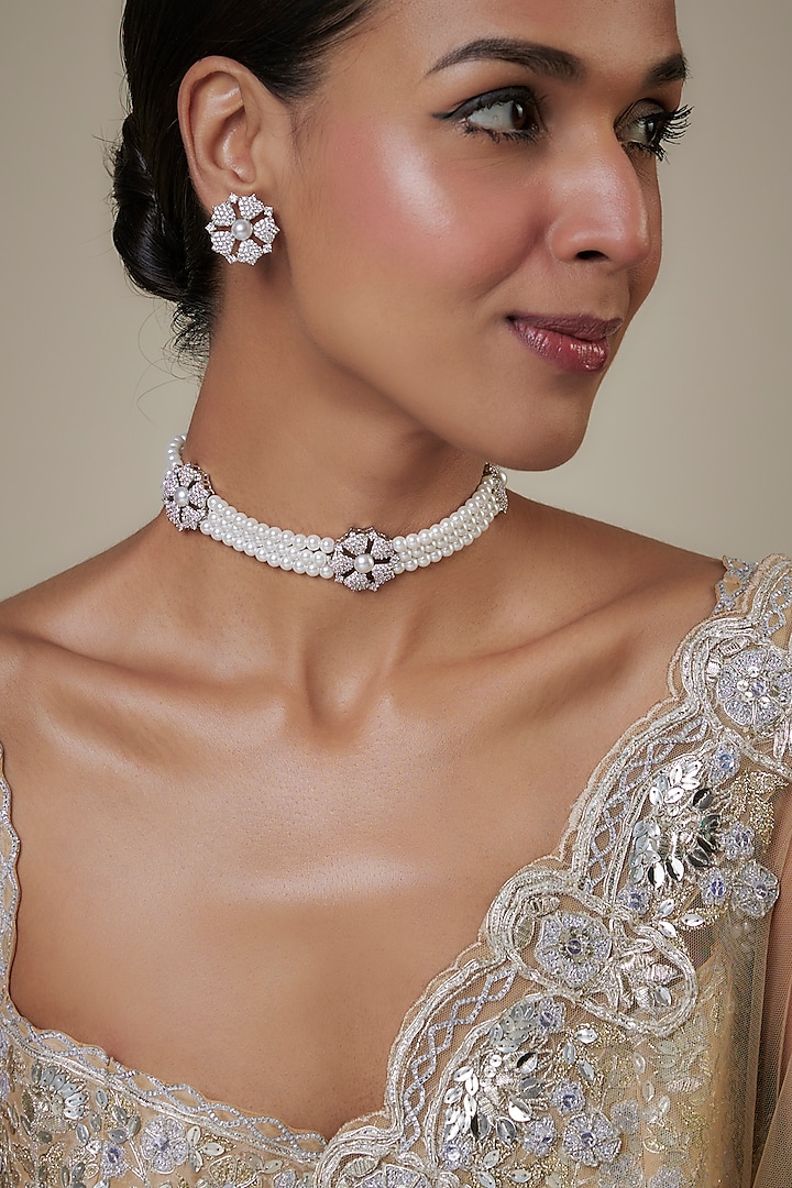 White Finish Zirconia Collar Necklace Set by Studio6 Jewels at Pernia's Pop Up Shop