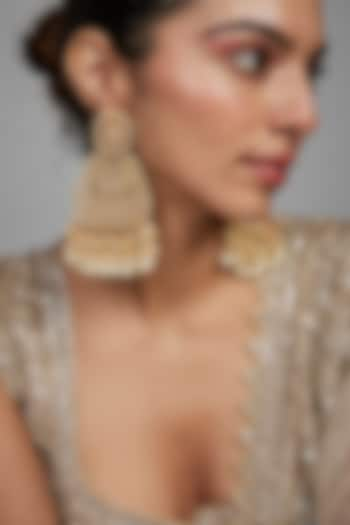 Gold Finish Kundan Polki & Pearl Dangler Earrings by Studio6 Jewels at Pernia's Pop Up Shop