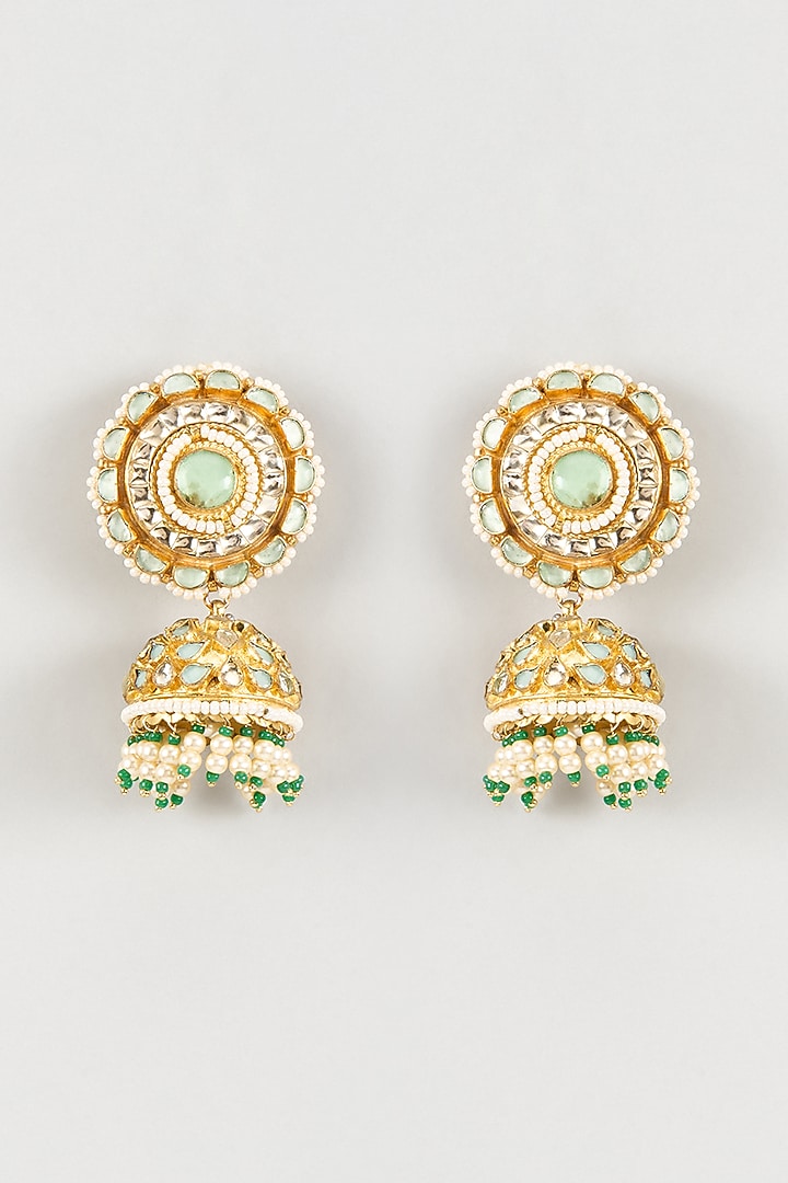 Gold Finish Kundan Polki Jhumka Earrings by Studio6 Jewels at Pernia's Pop Up Shop