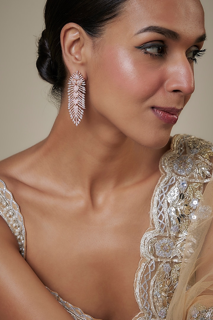 Rose Gold Finish Zircon Dangler Earrings by Studio6 Jewels at Pernia's Pop Up Shop