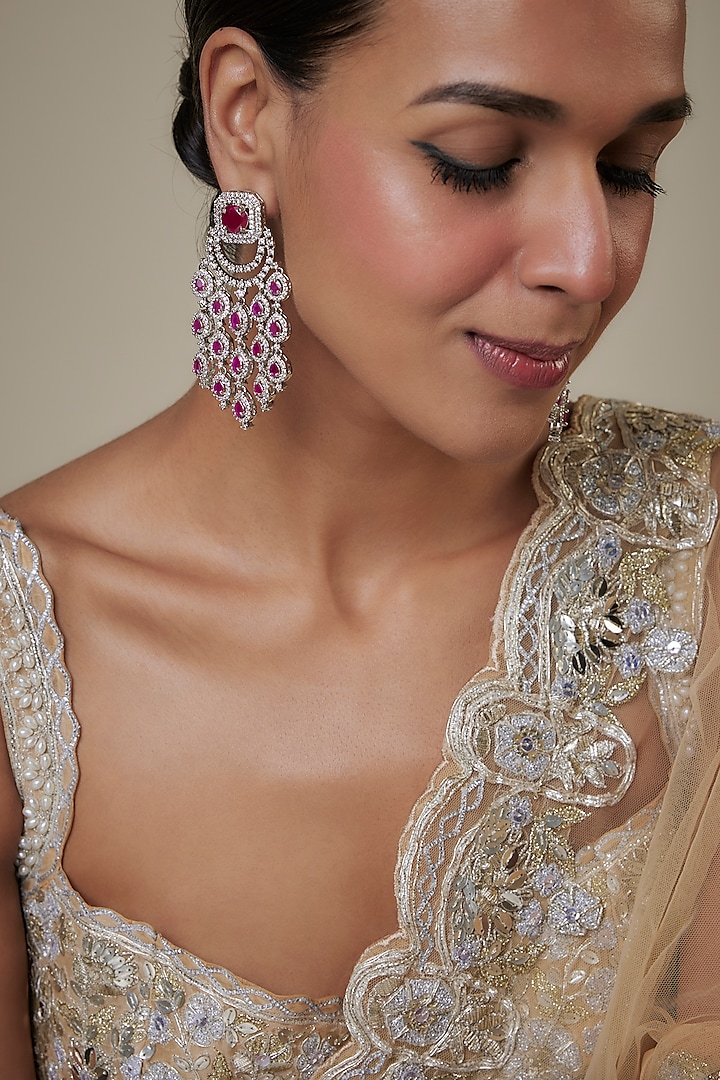 White Finish Zircon Dangler Earrings by Studio6 Jewels at Pernia's Pop Up Shop