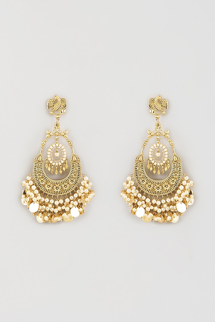 Gold Finish Pearl Chandbali Earrings by Studio6 Jewels at Pernia's Pop Up Shop