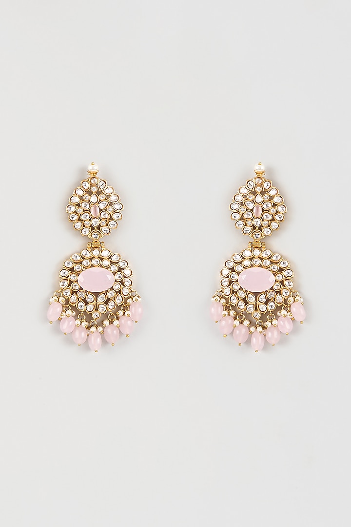 Gold Finish Kundan Polki & Zircon Dangler Earrings by Studio6 Jewels at Pernia's Pop Up Shop