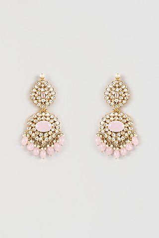 Gold Finish Kundan Polki & Zircon Dangler Earrings by Studio6 Jewels