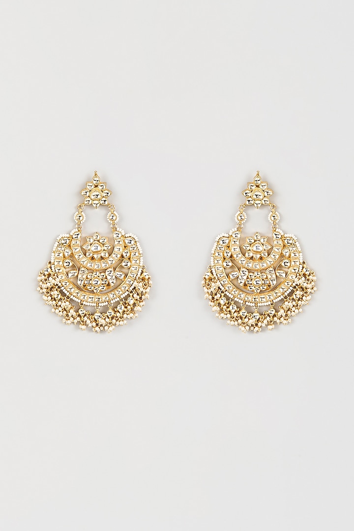 Gold Finish Pachi Kundan Polki Chandbali Earrings by Studio6 Jewels at Pernia's Pop Up Shop