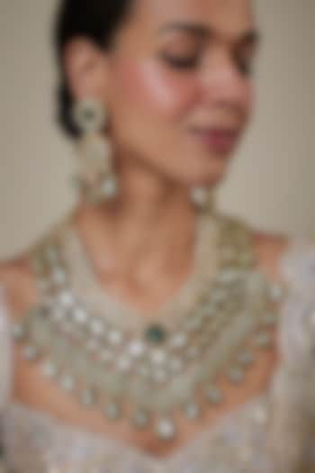 Gold Finish Kundan Polki & Green Enameled Necklace Set by Studio6 Jewels at Pernia's Pop Up Shop