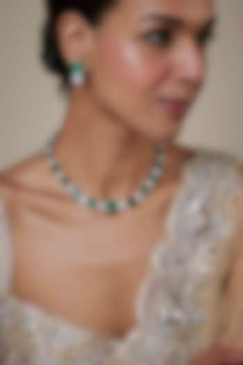 White Finish Emerald & Zircon Necklace Set by Studio6 Jewels at Pernia's Pop Up Shop