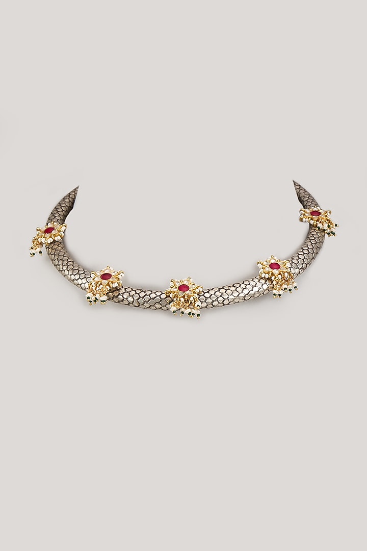 Black Rhodium Finish Kundan Polki Hasli Necklace by Studio6 Jewels at Pernia's Pop Up Shop