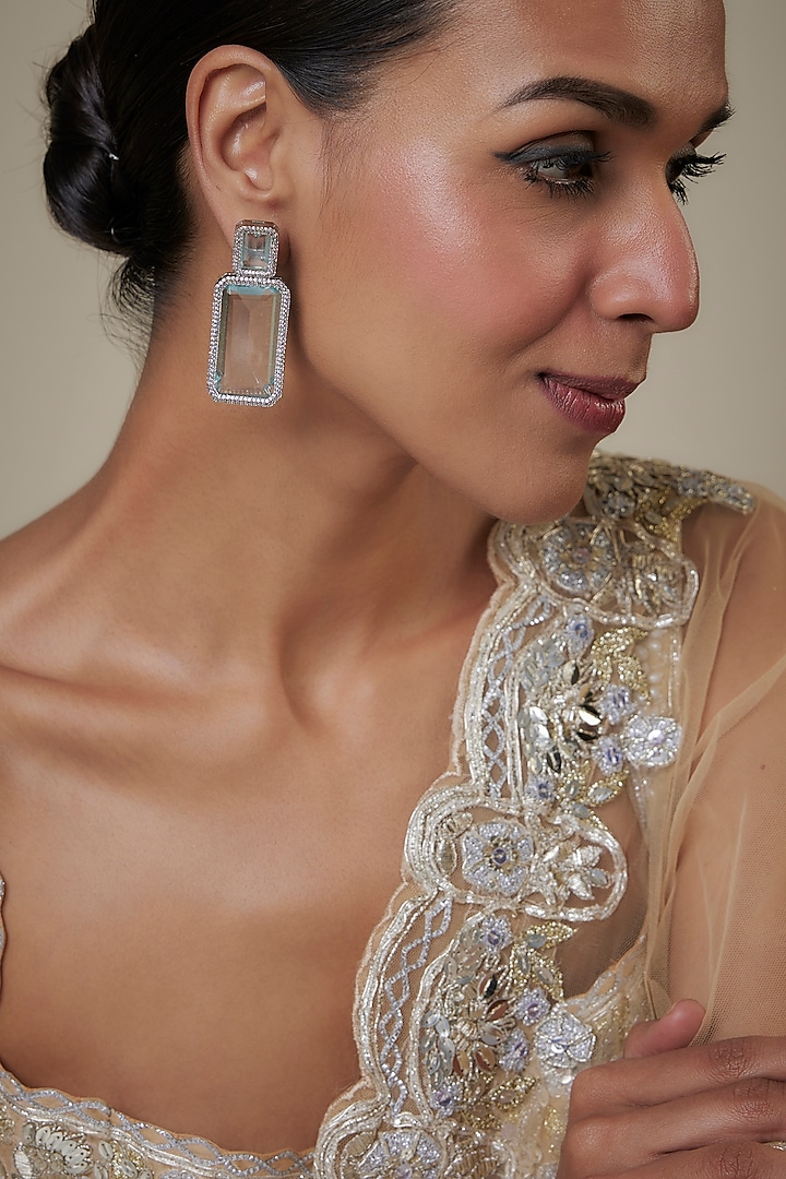 White Finish Blue Transparent Doublet Crystal Dangler Earrings by Studio6 Jewels at Pernia's Pop Up Shop