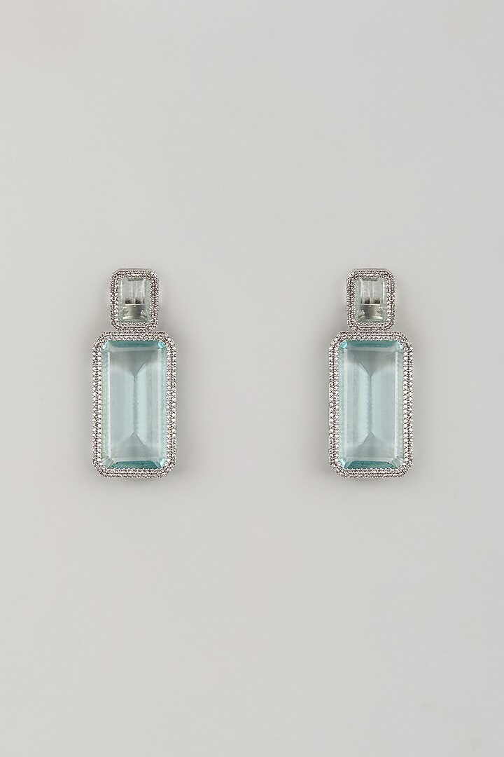 White Finish Blue Transparent Doublet Crystal Dangler Earrings by Studio6 Jewels at Pernia's Pop Up Shop