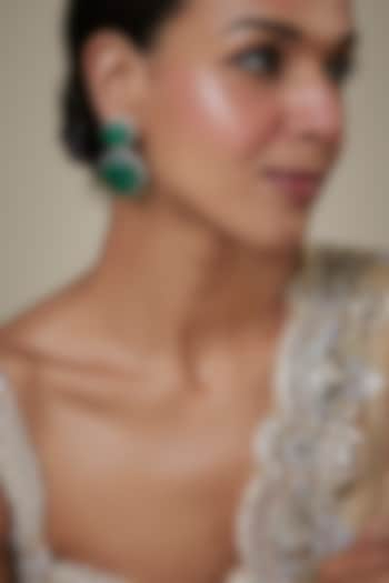 White Finish Green Zircon Dome Dangler Earrings by Studio6 Jewels at Pernia's Pop Up Shop